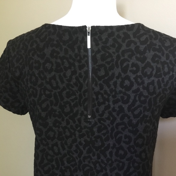 LOFT black gray Leopard shift Knit S/S Dress XS - Picture 3 of 7